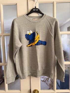 Uniqlo Kaws & Warhol Grey Crewneck with Blue Bear and Yellow Banana Graphic